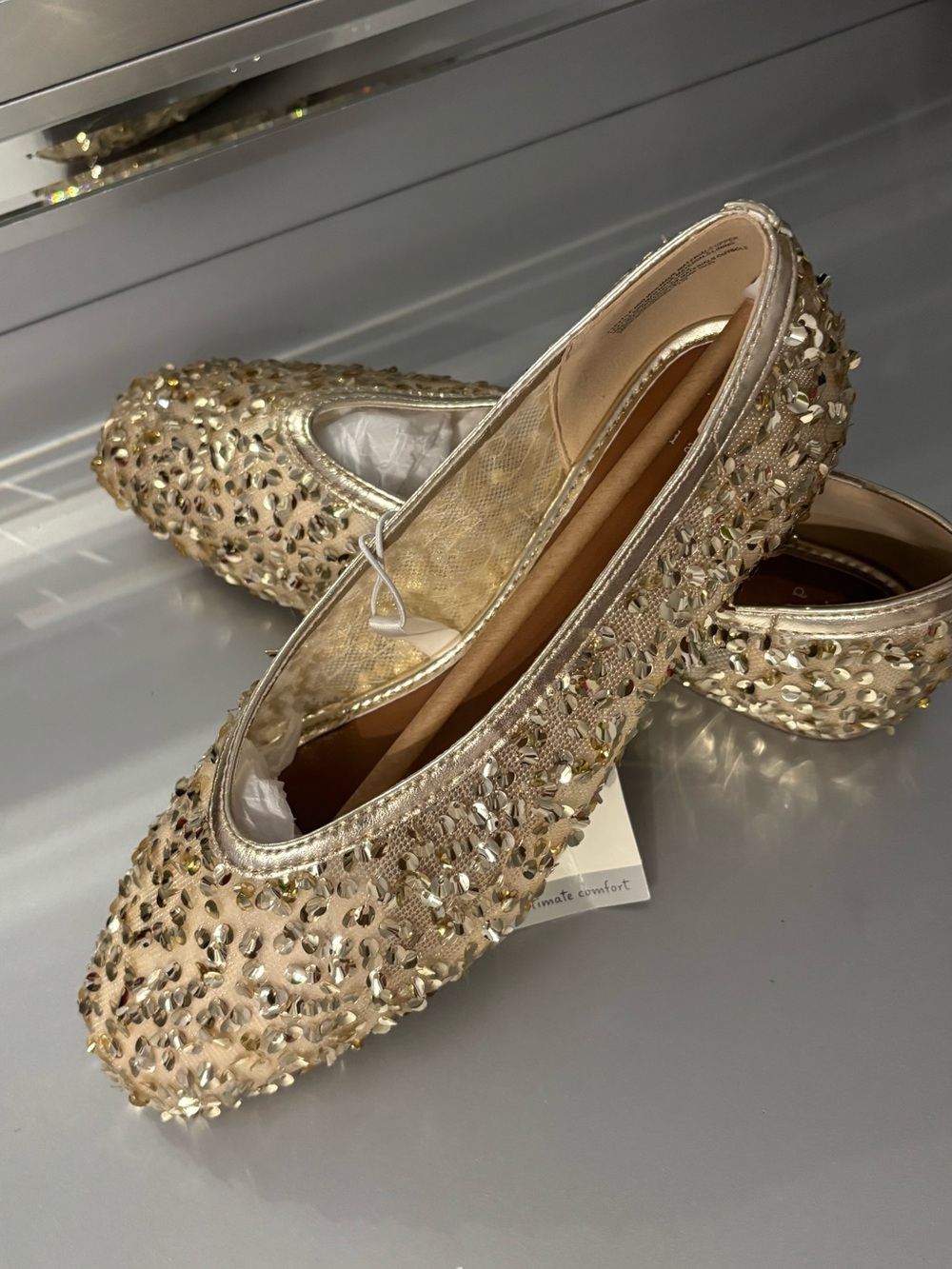 a new day Gold Sequin Embellished Ballet Flats